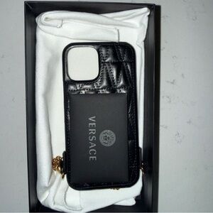 Versace iPhone 14 15 16 pro case with gold Chain strap